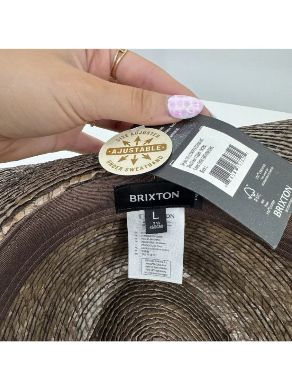 Brixton Women's Field Proper Straw Hat in Dark Earth/Natural size L  Adjustable